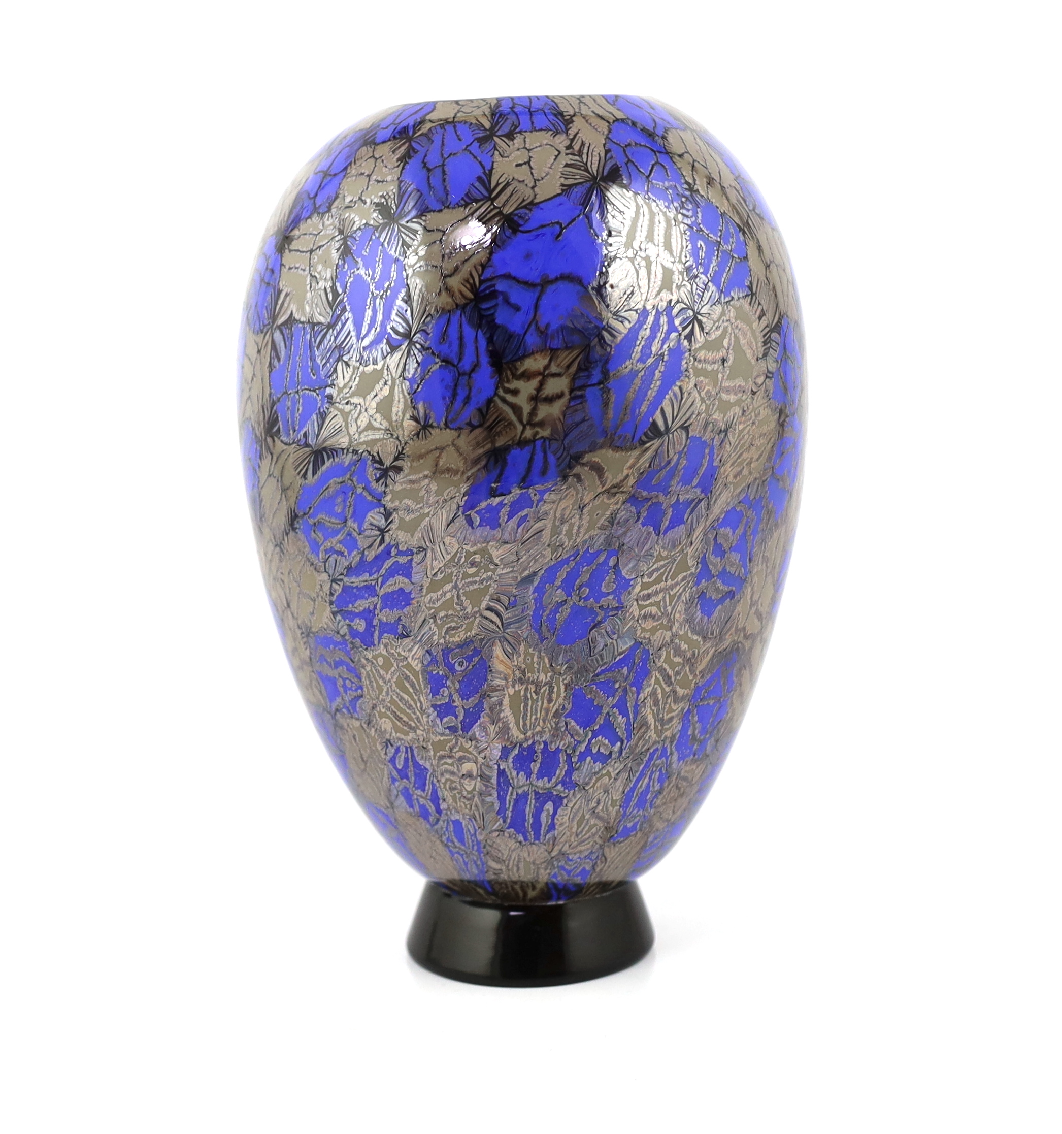 Vittorio Ferro (1932-2012) for Fratelli Pagnin. A Murano glass Murrine vase, in blue and grey, signed, 24cm, Please note this lot attracts an additional import tax of 20% on the hammer price